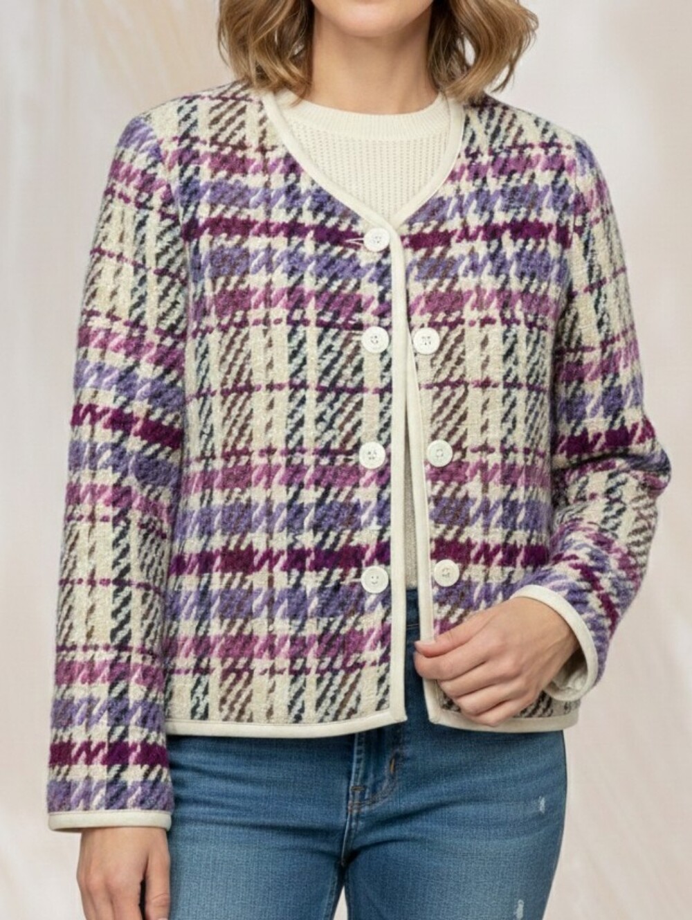 Bloucle Plaid Jacket, Karen Kane Magenta, Size M - NWT (Made in USA)